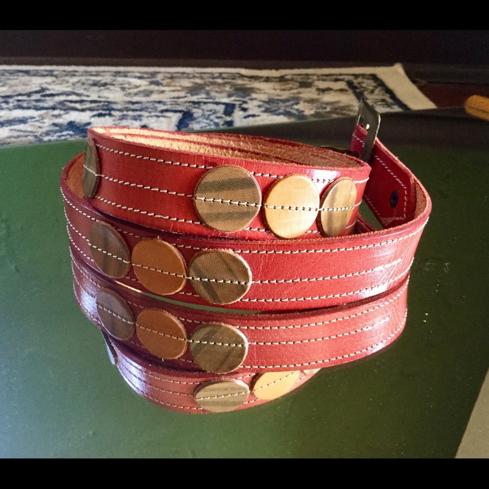 Red Vtg Handcrafted Leather Belt from Argentina